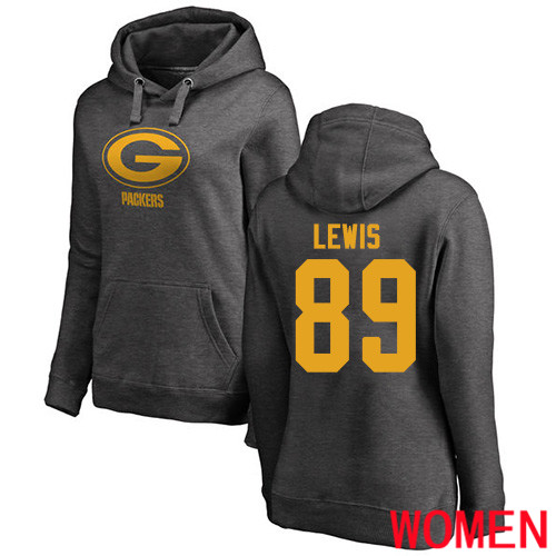 Green Bay Packers Ash Women 89 Lewis Marcedes One Color Nike NFL Pullover Hoodie Sweatshirts